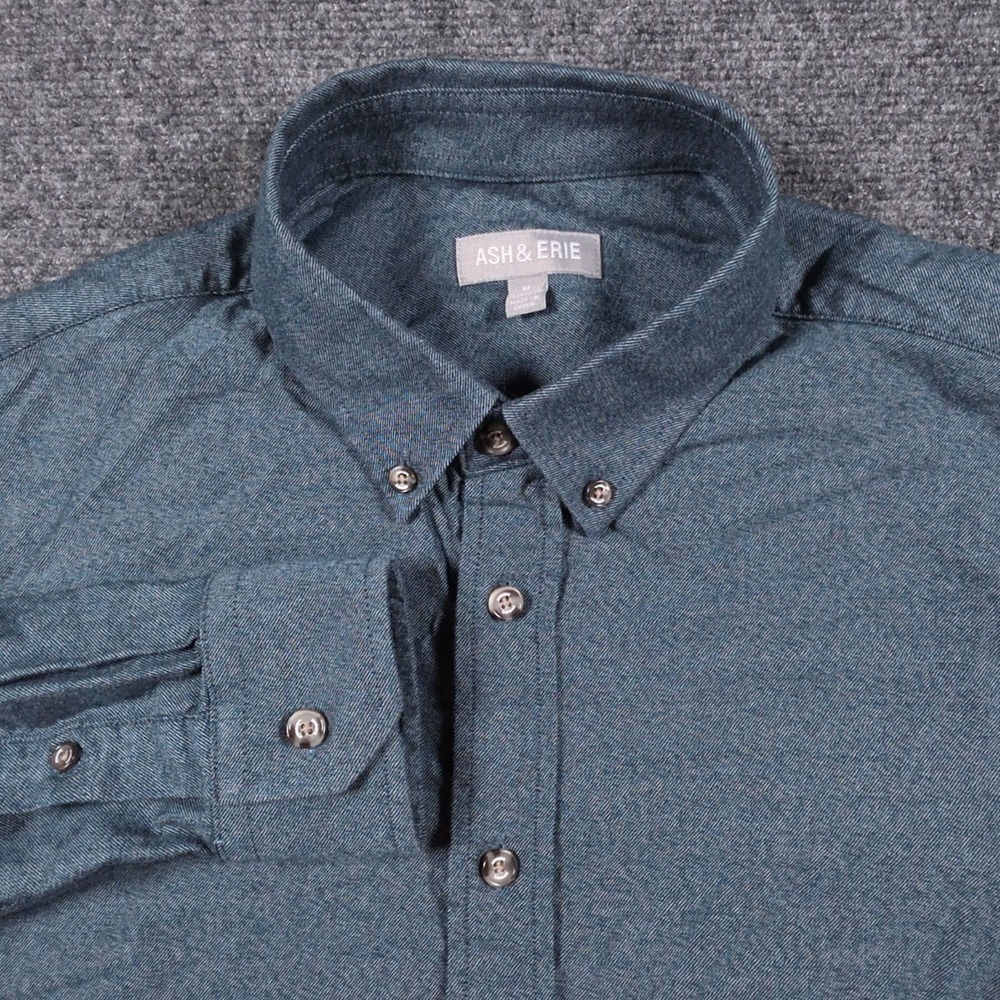 Ash & Erie Button Down Shirt Mens M Blue Long Sleeve Brushed Cotton Casual